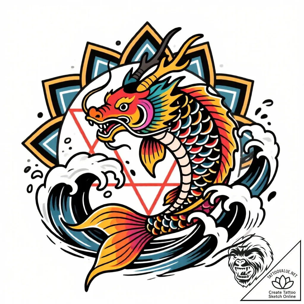 Koi dragon swimming through storm, tattoo ske... - style Flux Inscriptions - tattoo sketch (26.11.2025 05:37)