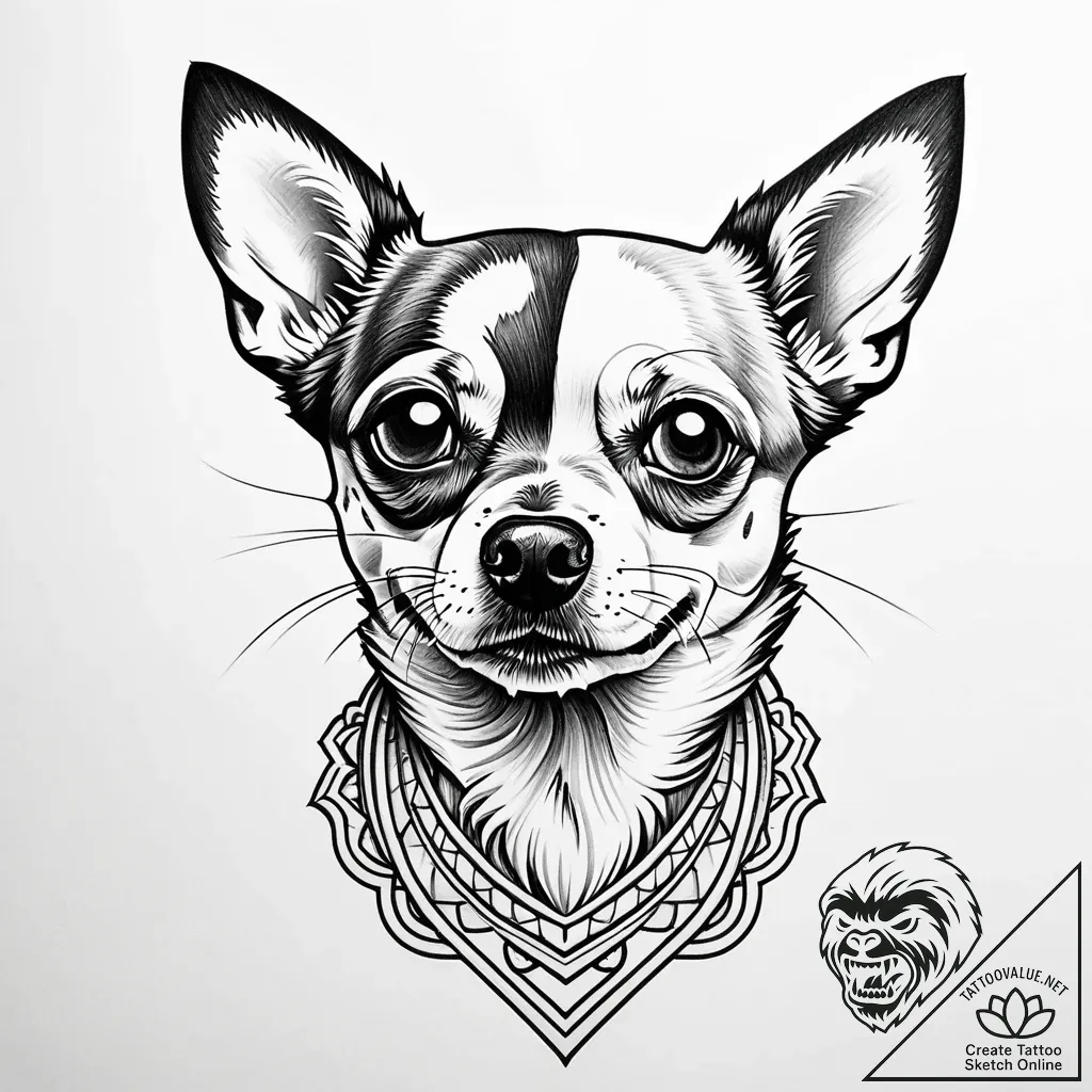 чихуахуа, ink illustration for tattoo, linewo... - style Jaeger Simple - tattoo sketch (26.11.2025 05:57)
