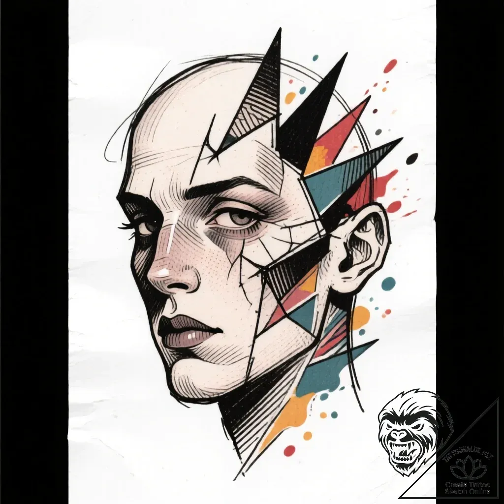 Tat tattoo sketch, abstract human face fragme... - style Flux Inscriptions - tattoo sketch (26.11.2025 06:57)