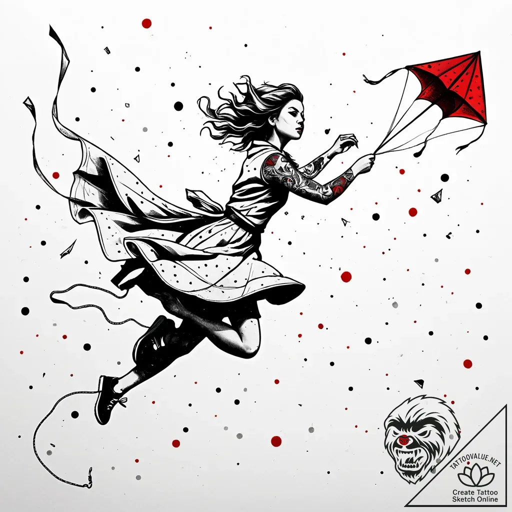 A person flying a kite on a windy day., tatto... - style Jaeger Simple - tattoo sketch (26.11.2025 07:17)