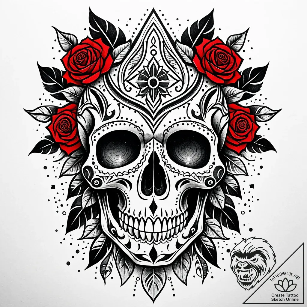 Tat tattoo sketch, tribal skull decorated wit... - style Jaeger Simple - tattoo sketch (26.11.2025 09:57)