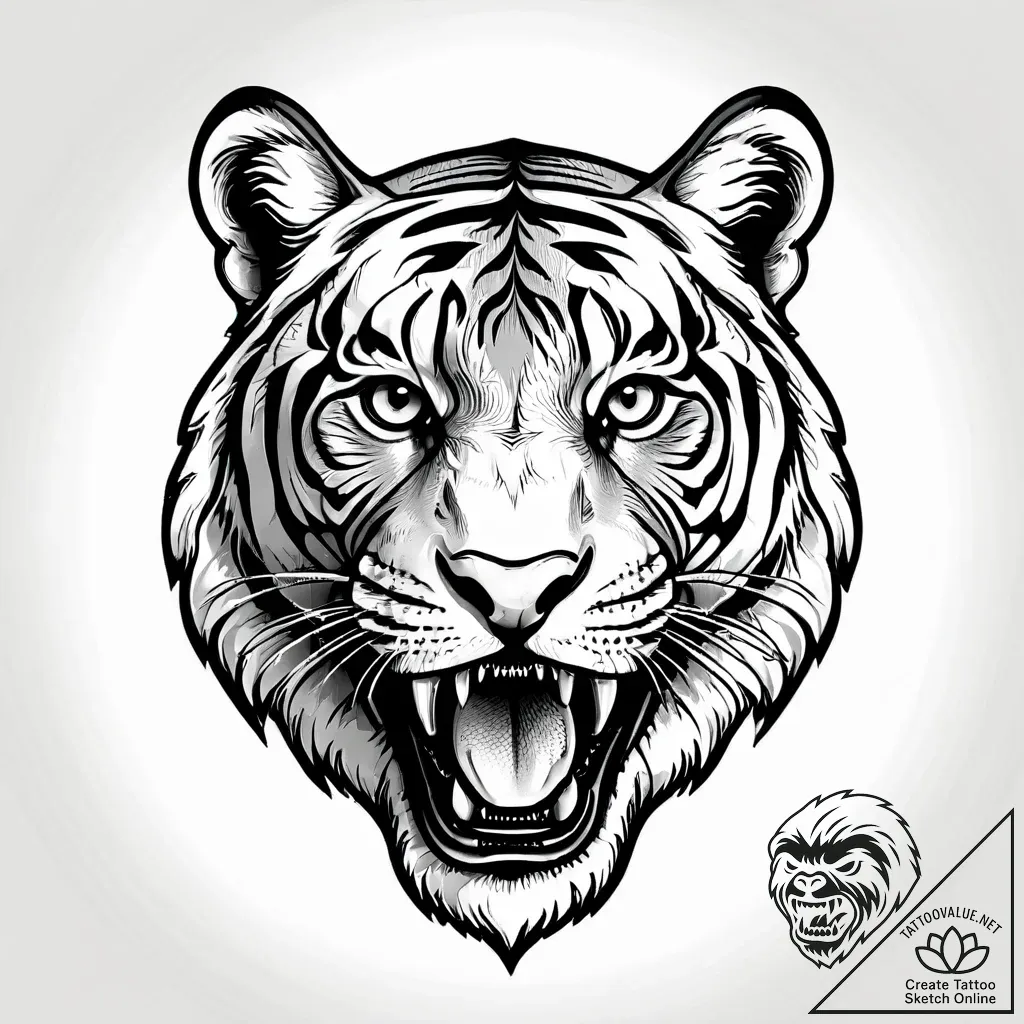 оскал тигра, tattoo line art, clean lines, cr... - style Jagger Old - tattoo sketch (26.11.2025 10:37)