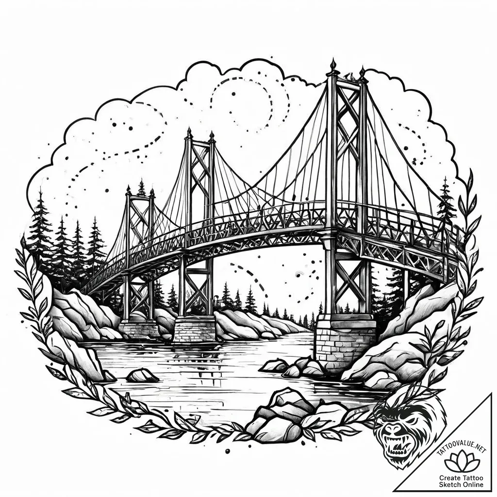 мост, tattoo drawing outline, vibrant colors,... - style Jaeger Mini - tattoo sketch (26.11.2025 11:37)