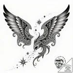 Glyph-etched wings devouring starlight, tatto… – style Flux Inscriptions – tattoo sketch (26.11.2025 13:37)