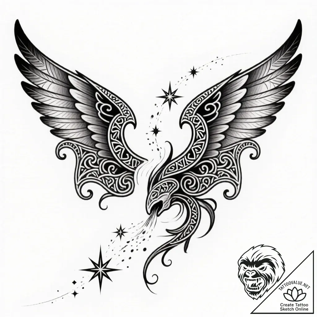 Glyph-etched wings devouring starlight, tatto... - style Flux Inscriptions - tattoo sketch (26.11.2025 13:37)