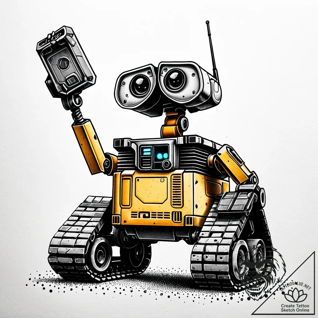 валл-и (wall-e, 2008), ink illustration for t... - style Jaeger Simple - tattoo sketch (26.11.2025 16:37)