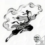 Tattoo sketch, mushu flying with smoke trail,… – style Flux Inscriptions – tattoo sketch (26.11.2025 22:37)