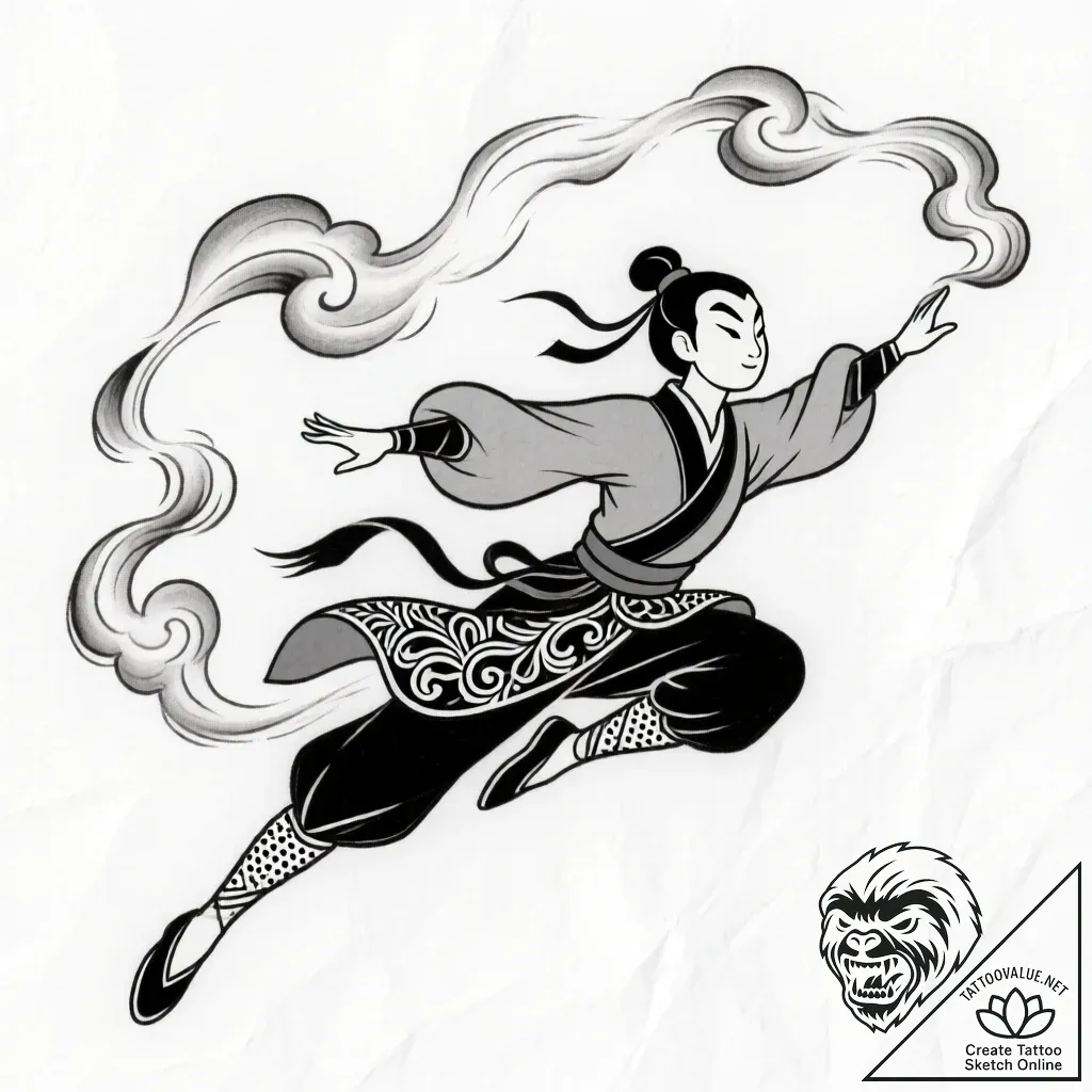 Tattoo sketch, mushu flying with smoke trail,... - style Flux Inscriptions - tattoo sketch (26.11.2025 22:37)