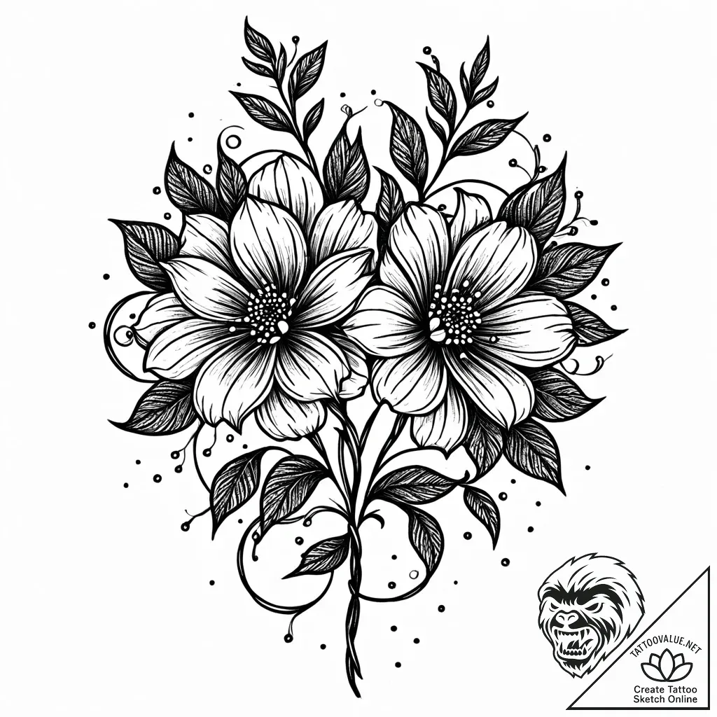 Tattoo sketch two distinct flowers intertwine... - style Jaeger Mini - tattoo sketch (26.11.2025 23:16)