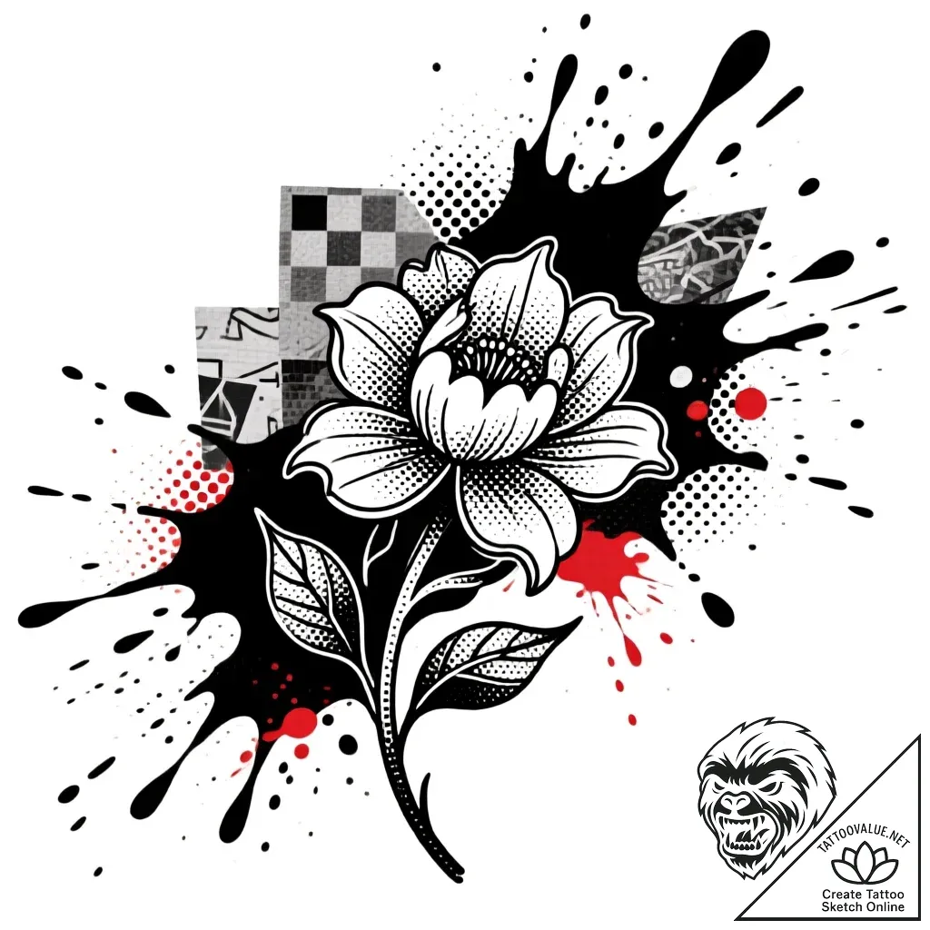 Tat tattoo sketch, abstract black ink splash... - style Flux Inscriptions - tattoo sketch (26.11.2025 23:57)