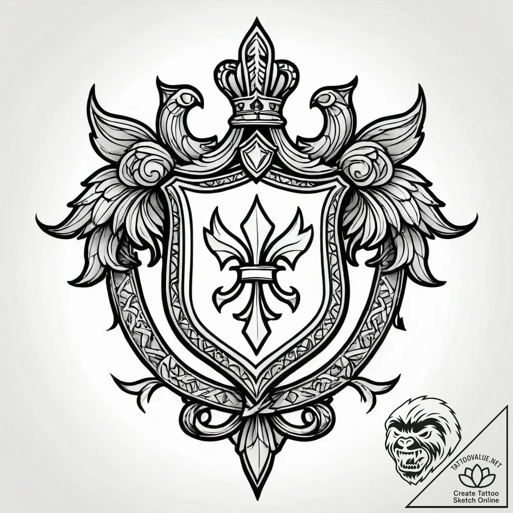 Tat tattoo sketch, ornate medieval crest feat... - style Jagger Old - tattoo sketch (27.11.2025 02:17)