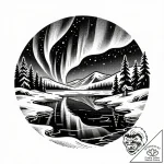 An enchanting aurora borealis illuminating a… – style Flux Inscriptions – tattoo sketch (27.11.2025 02:37)