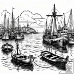 Harbor scene with boats at anchor, representi… – style Jaeger Simple – tattoo sketch (27.11.2025 04:16)