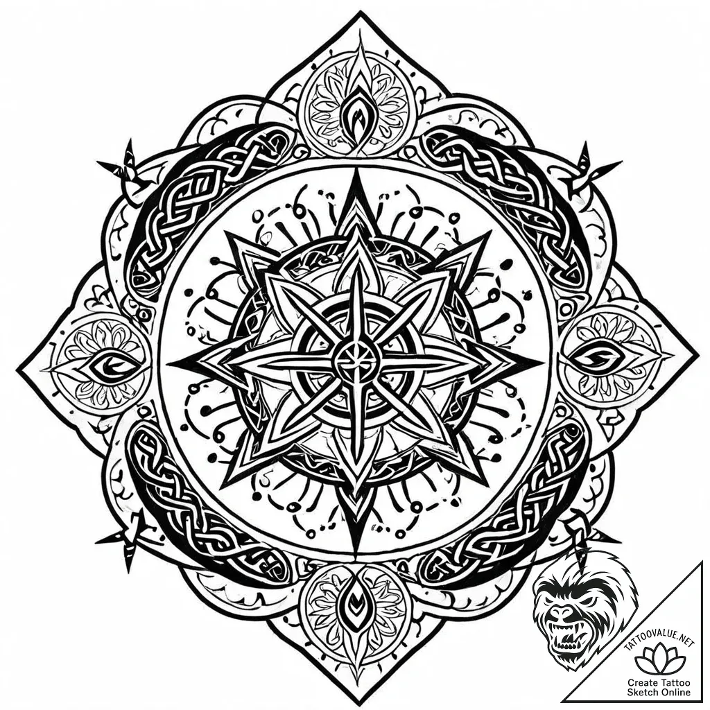 A blackwork sleeve concept featuring various... - style Jaeger Mini - tattoo sketch (27.11.2025 04:37)