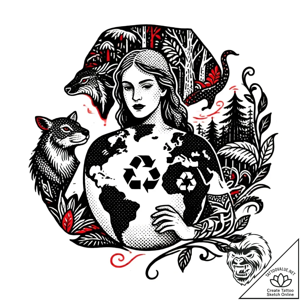 Tat tattoo sketch, ecologist blending into lu... - style Flux Inscriptions - tattoo sketch (27.11.2025 05:17)