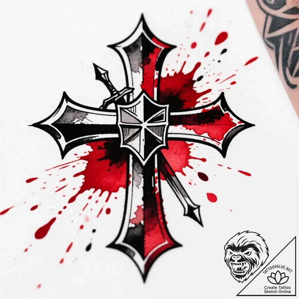 A templar knight's cross, ink illustration fo... - style Flux Inscriptions - tattoo sketch (27.11.2025 06:37)