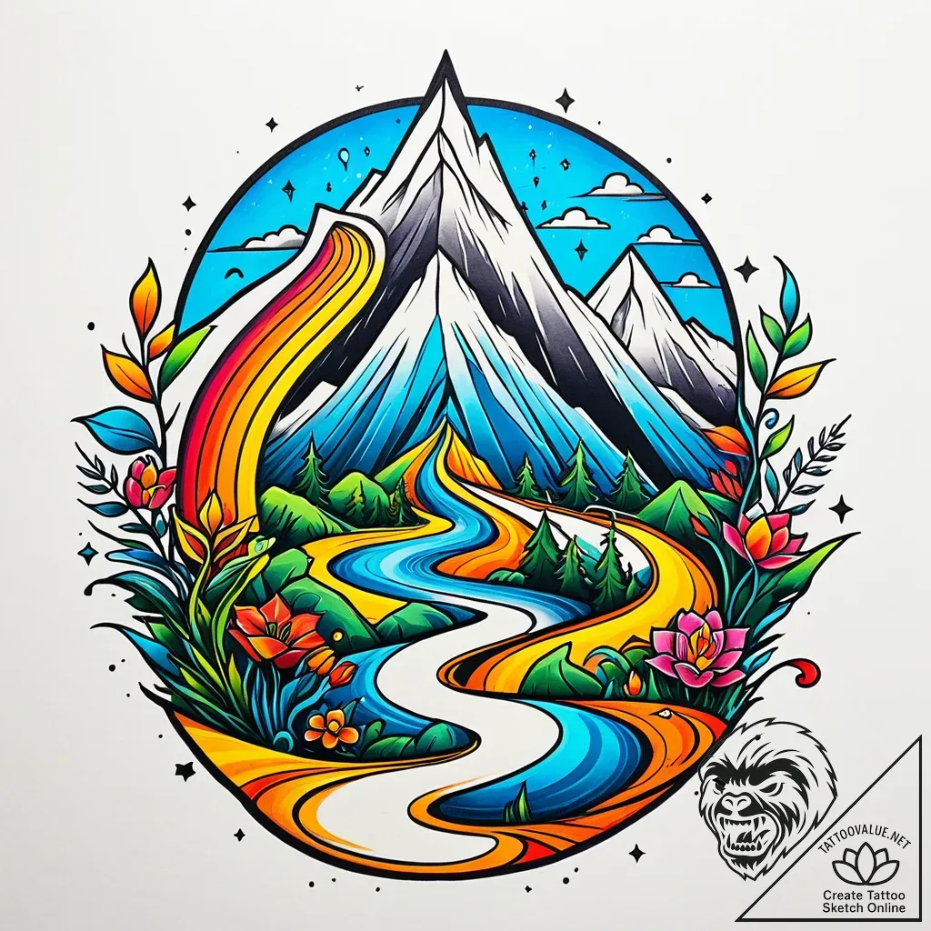 Tattoo sketch a path winding upwards towards... - style Jaeger Simple - tattoo sketch (27.11.2025 06:57)