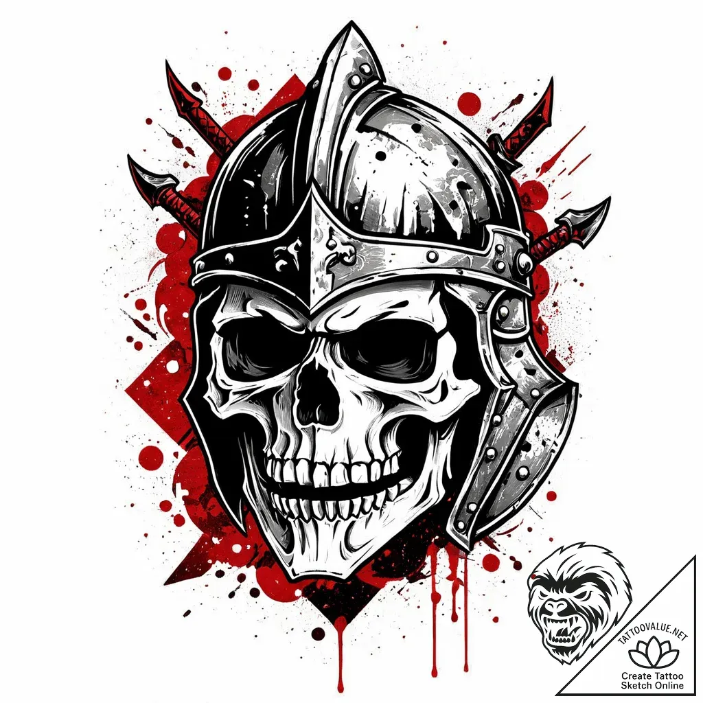 Tattoo sketch, skull adorned with medieval kn... - style Jaeger Mini - tattoo sketch (27.11.2025 08:37)