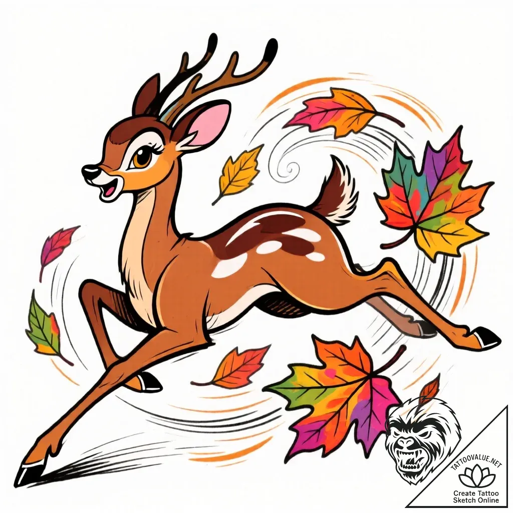 Tattoo sketch, bambi running through autumn l... - style Flux Inscriptions - tattoo sketch (27.11.2025 09:17)
