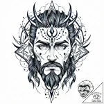 Tattoo design: perun’s face, half-shadowed, h… – style Jaeger Mini – tattoo sketch (27.11.2025 09:56)