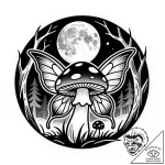 Tat tattoo sketch, fairy mushroom circle glow… – style Flux Inscriptions – tattoo sketch (27.11.2025 10:37)