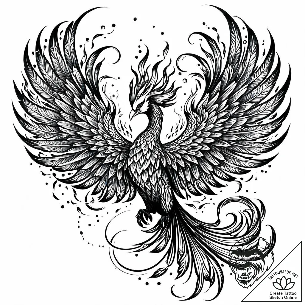 Tattoo sketch, phoenix in mid-flight with tra... - style Jaeger Mini - tattoo sketch (27.11.2025 11:17)