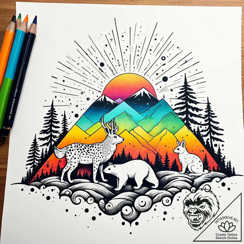 Tattoo sketch, spirit and friends silhouetted... - style Jaeger Simple - tattoo sketch (27.11.2025 12:17)