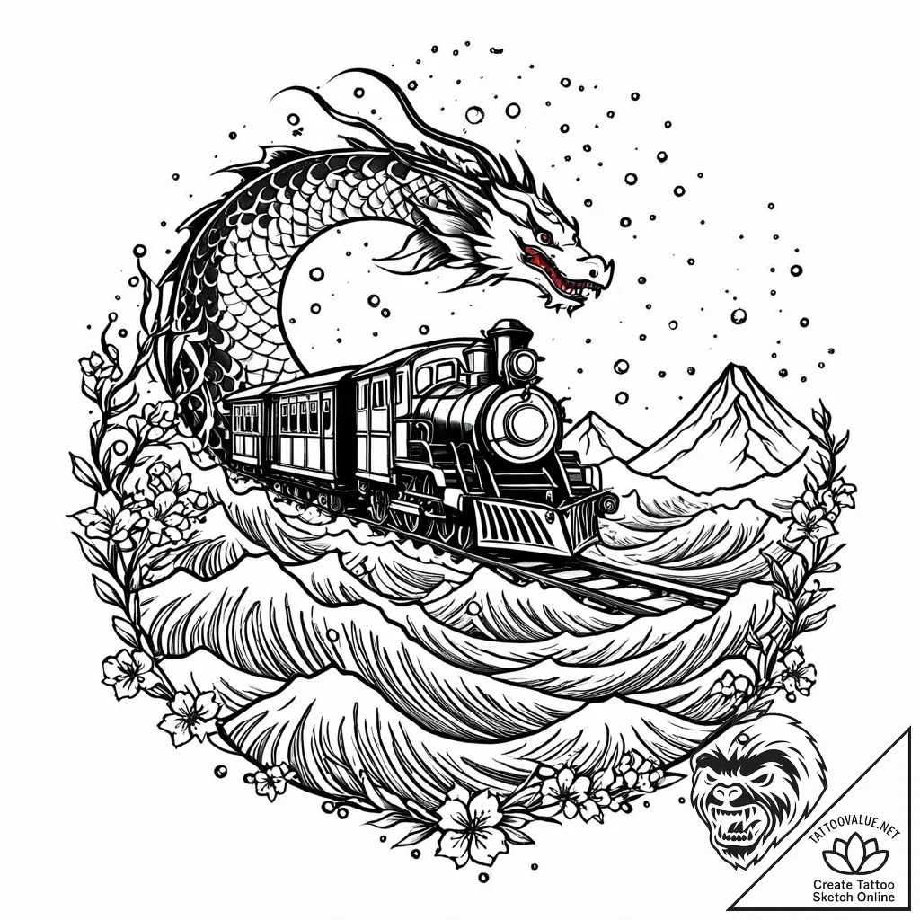 Tattoo sketch, polar express train steaming t... - style Jaeger Mini - tattoo sketch (27.11.2025 13:57)