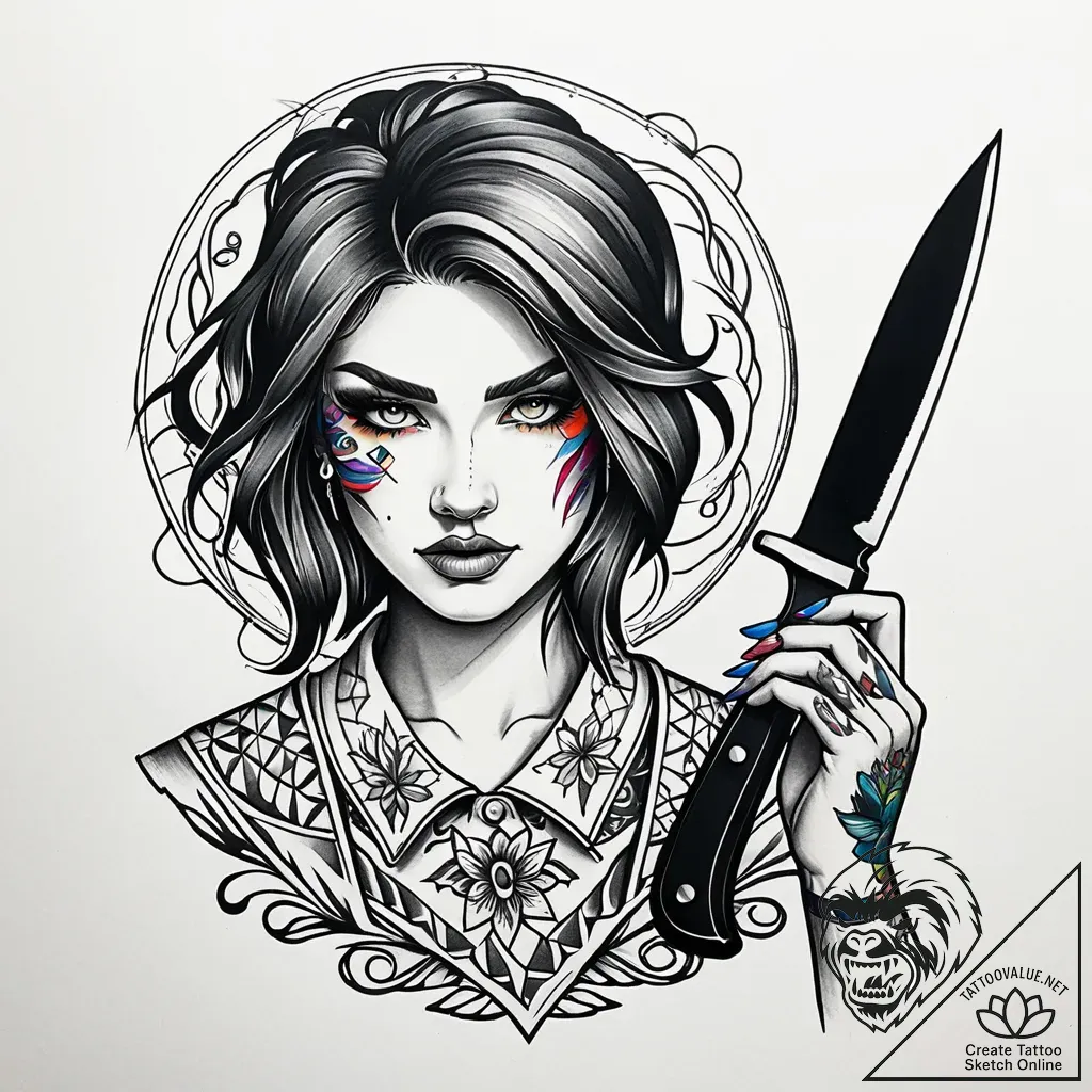 Eskiz.to, tattoo sketch, colette with knife a... - style Jaeger Simple - tattoo sketch (27.11.2025 14:56)