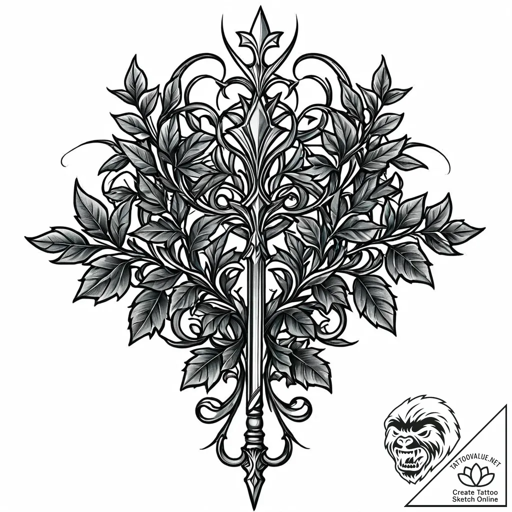 Yew staff crowned with ivy, ink illustration... - style Jaeger Mini - tattoo sketch (27.11.2025 17:40)