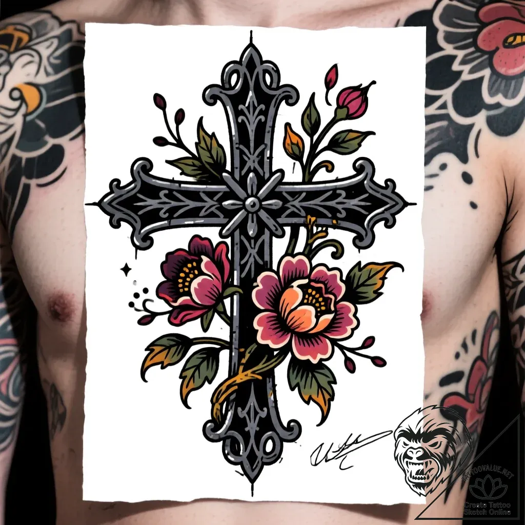 Tat tattoo sketch, gothic skull with ornate i... - style Flux Inscriptions - tattoo sketch (27.11.2025 18:17)