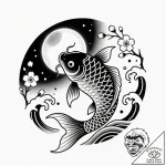 Koi fish circling celestial orb, ink illustra… – style Flux Inscriptions – tattoo sketch (27.11.2025 19:37)