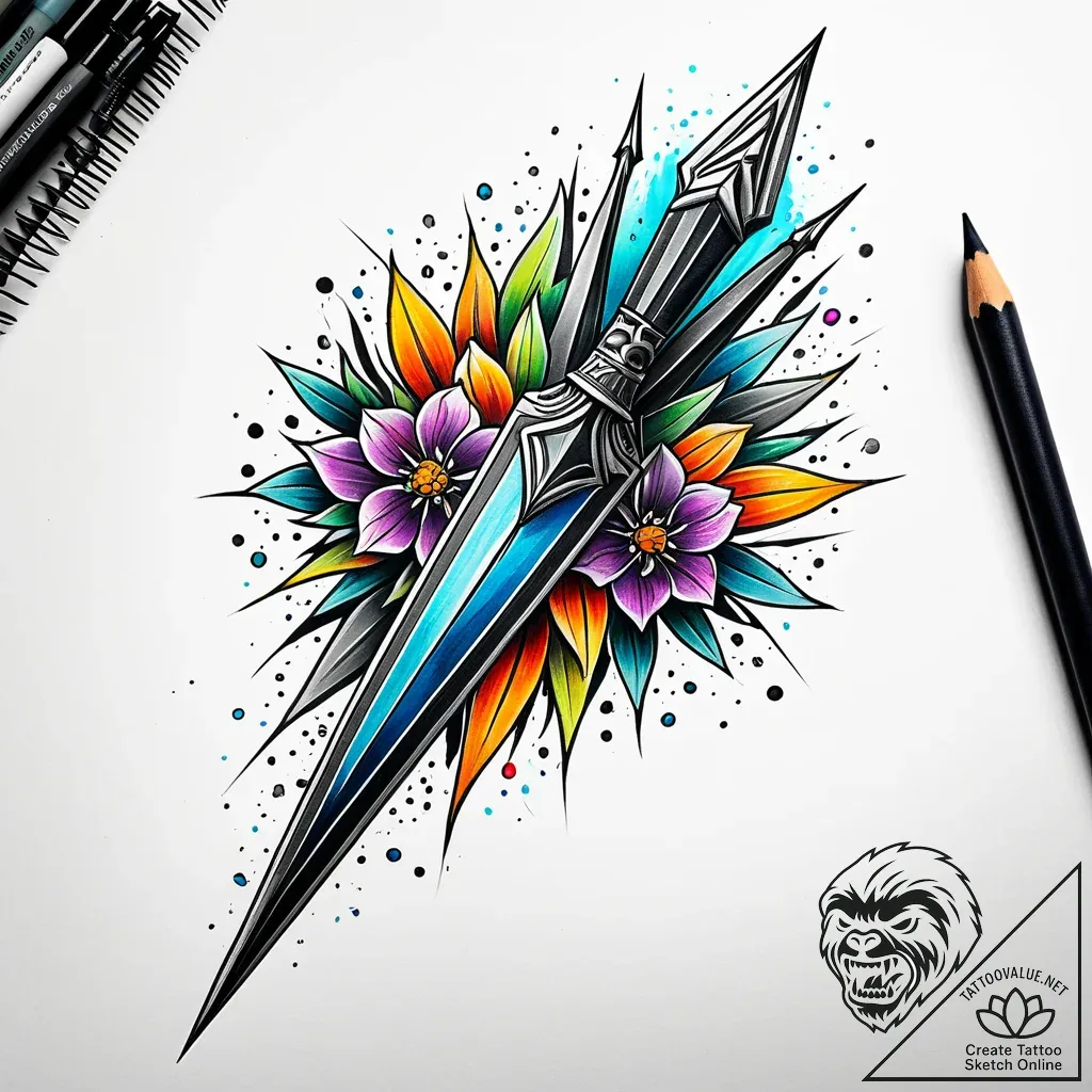 Relic spear beneath spectral bloom, tattoo sk... - style Jaeger Simple - tattoo sketch (27.11.2025 19:57)