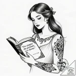Tattoo design a virgo maiden, holding a book… – style Flux Inscriptions – tattoo sketch (27.11.2025 22:17)