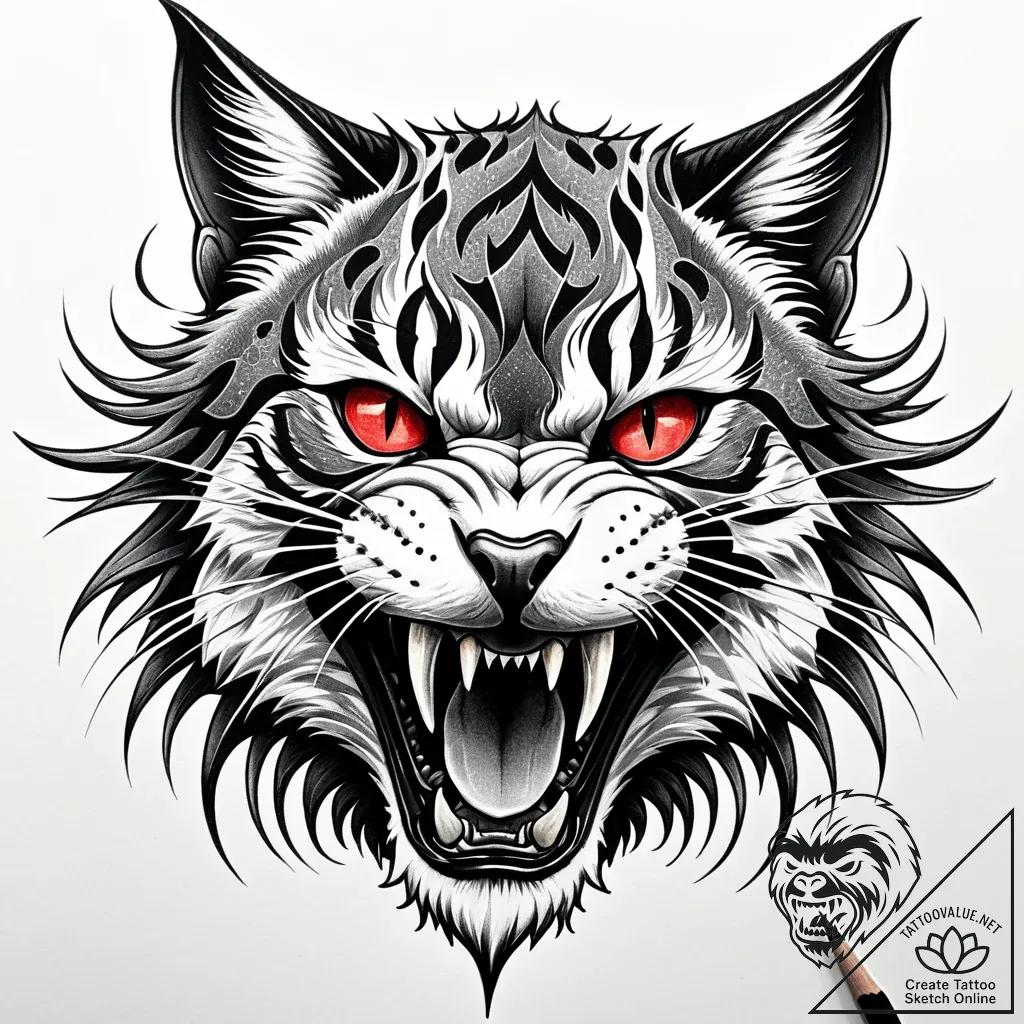 Tattoo sketch, gargamel’s cat azrael snarling... - style Jaeger Simple - tattoo sketch (27.11.2025 22:36)