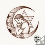 Tattoo sketch a crescent moon with a figure s… – style Flux Inscriptions – tattoo sketch (27.11.2025 23:37)