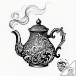 Kettle with spectral smoke, tattoo flash shee… – style Flux Inscriptions – tattoo sketch (28.11.2025 00:57)