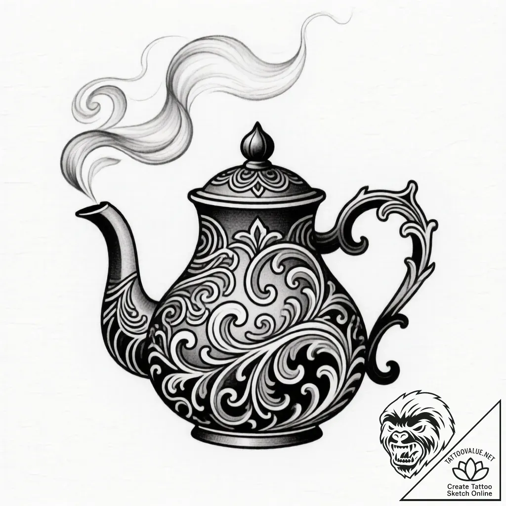 Kettle with spectral smoke, tattoo flash shee... - style Flux Inscriptions - tattoo sketch (28.11.2025 00:57)