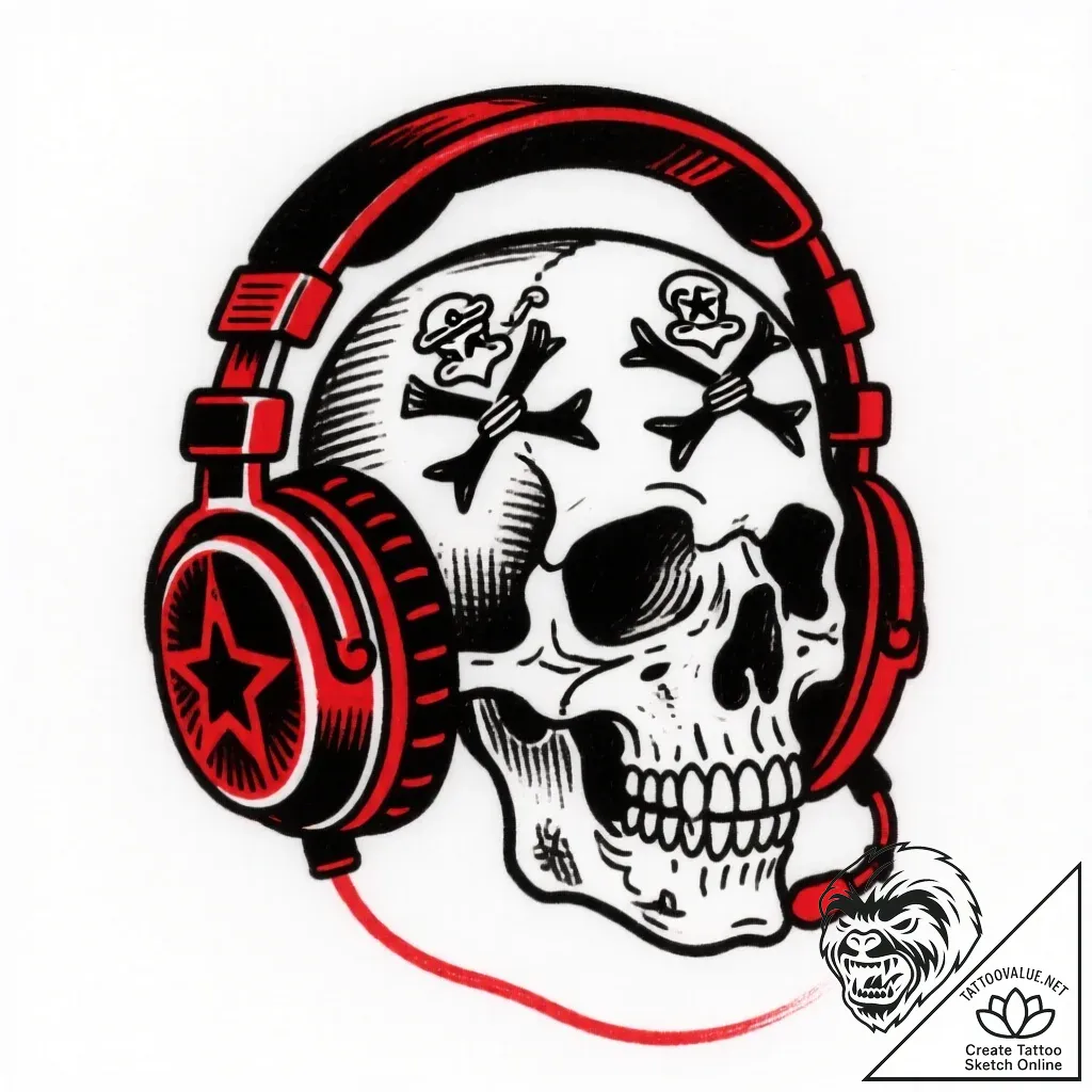 Tattoo sketch a single gaming headset outline... - style Flux Inscriptions - tattoo sketch (28.11.2025 03:37)