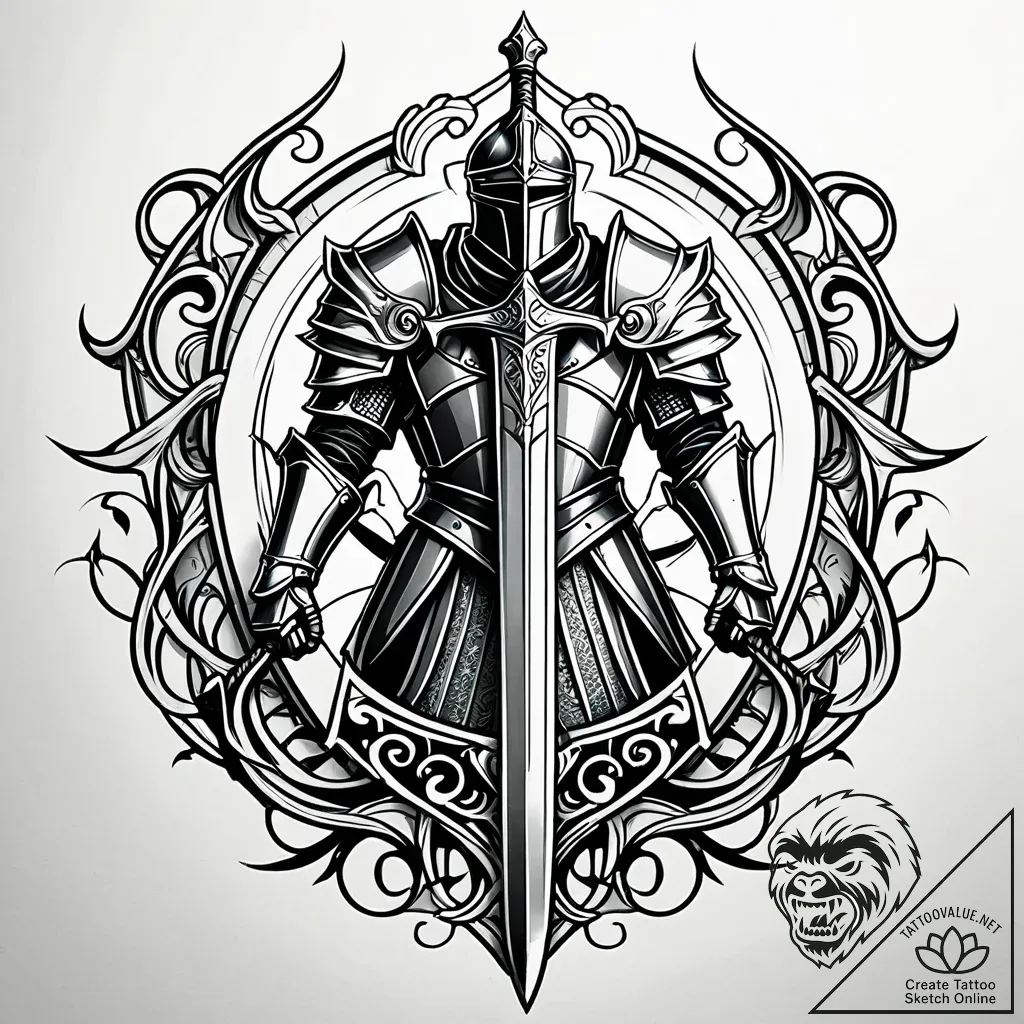 Tat tattoo sketch, heroic knight clad in shin... - style Jaeger Simple - tattoo sketch (28.11.2025 03:56)