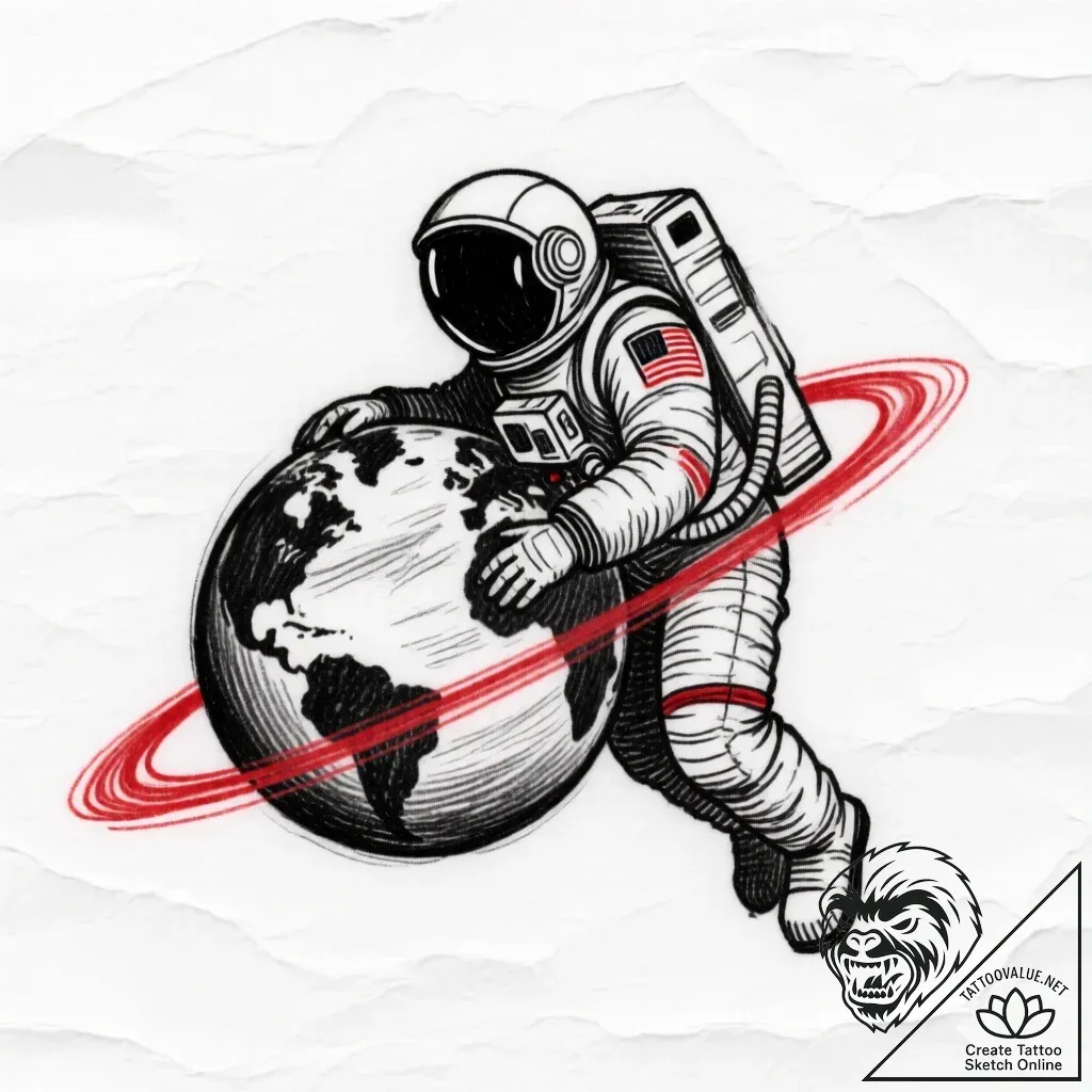 Tattoo sketch a tiny astronaut holding onto a... - style Flux Inscriptions - tattoo sketch (28.11.2025 04:57)