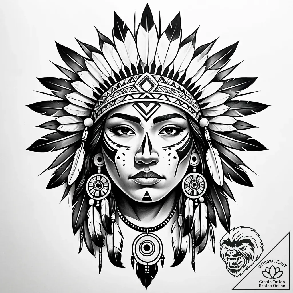Tattoo sketch, spirit with native american sy... - style Jaeger Simple - tattoo sketch (28.11.2025 05:17)