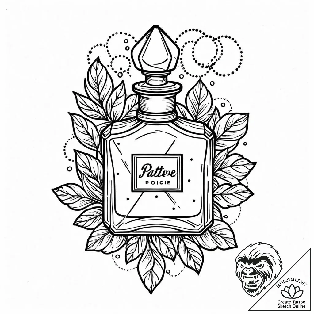 Tattoo design a vintage perfume bottle with a... - style Jaeger Mini - tattoo sketch (28.11.2025 05:37)