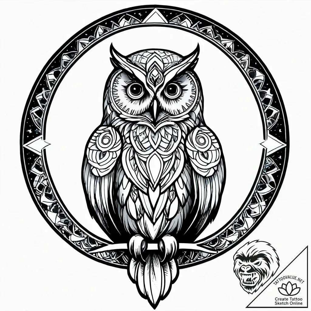 Tat tattoo sketch, cosmic owl with galaxies s... - style Jagger Old - tattoo sketch (28.11.2025 05:57)