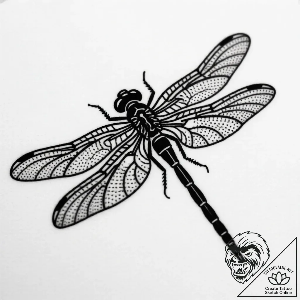 Dragonfly with intricate, filigree metal wing... - style Flux Inscriptions - tattoo sketch (28.11.2025 06:17)