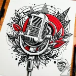 Tat tattoo sketch, retro fan with vintage mic… – style Jaeger Simple – tattoo sketch (28.11.2025 07:56)