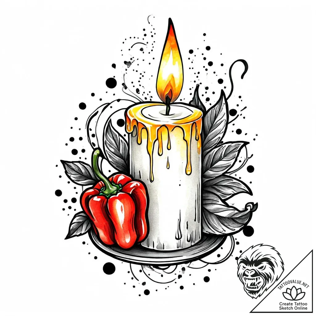 свеча, ink illustration for tattoo, muted col... - style Jaeger Mini - tattoo sketch (28.11.2025 08:17)