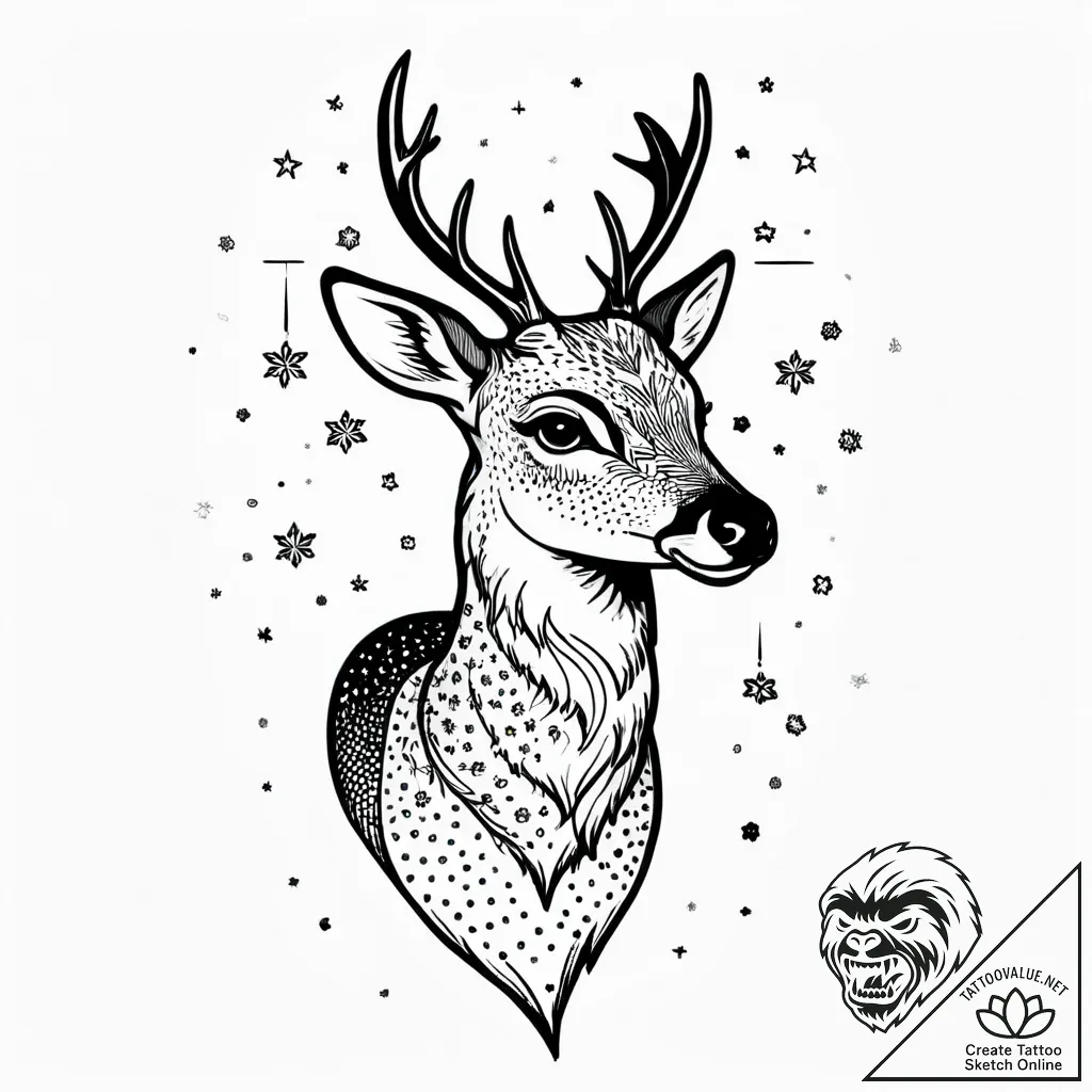 Tattoo sketch, bambi with falling snowflakes,... - style Jagger Old - tattoo sketch (28.11.2025 11:16)