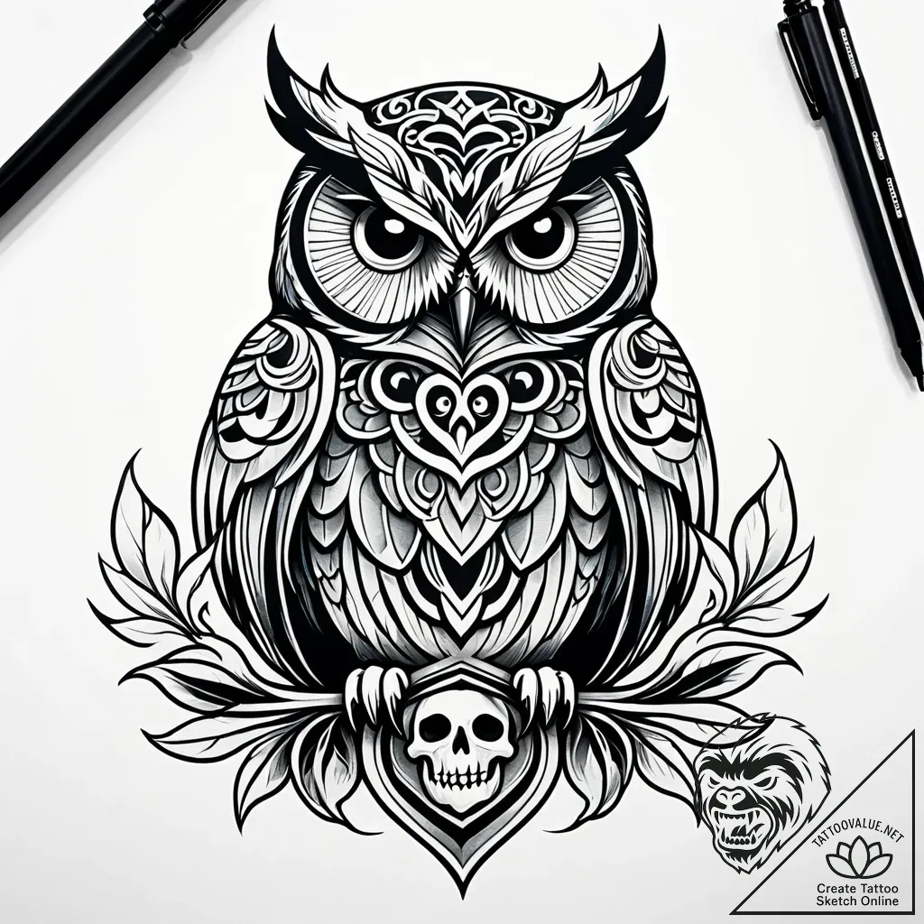 сова с черепом, ink illustration for tattoo,... - style Jaeger Simple - tattoo sketch (28.11.2025 11:57)