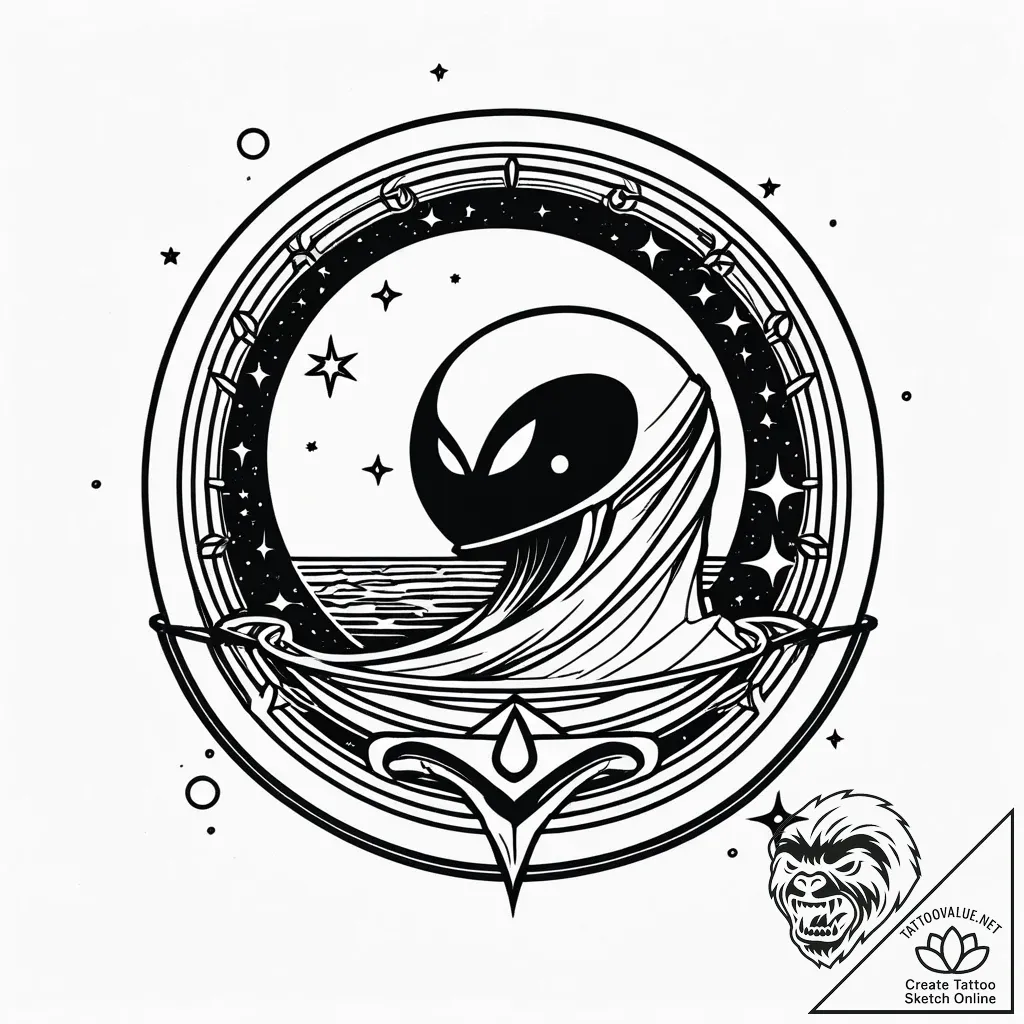 Tattoo design an alien creature's silhouette... - style Jaeger Simple - tattoo sketch (28.11.2025 14:36)